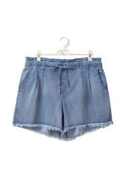 Dusk Blue Raw Hem Plus Size Denim Shorts