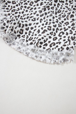 White Leopard Frayed Hem Denim Shorts