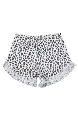 White Leopard Frayed Hem Denim Shorts