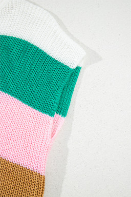 Multicolour Colorblock Notch V Neck Knit T Shirt