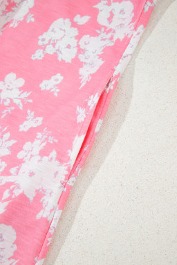 Pink Floral Print Sleeveless Wide Leg Jumpsuit