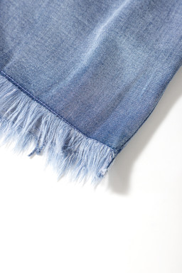 Dusk Blue Raw Hem Plus Size Denim Shorts