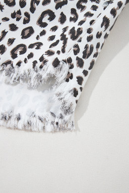 White Leopard Frayed Hem Denim Shorts