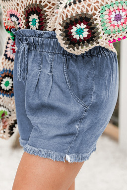 Dusk Blue Raw Hem Plus Size Denim Shorts