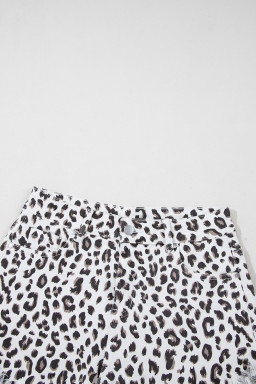 White Leopard Frayed Hem Denim Shorts