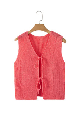 Tomato Red Lace-up Front V Neck Knit Vest
