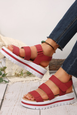 Fiery Red Hollow Out Buckle PU Leather Platform Sandals