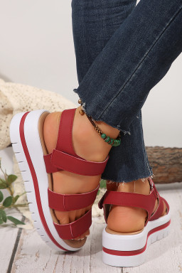 Fiery Red Hollow Out Buckle PU Leather Platform Sandals