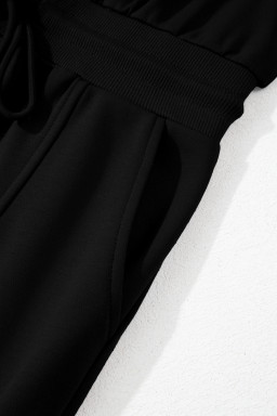 Black Terry Zipped Collar Sleeveless Drawstring Waist Mini Dress