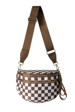 Chestnut Checkered Print Wide Strap Large Crossbody Bag