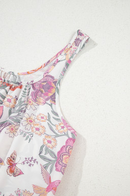 Multicolour Boho Floral Tassel Tie U Neck Mini Dress