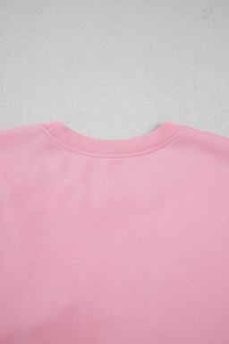 Pink Bow Applique Solid Color Sweet T-shirt