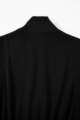 Black Terry Zipped Collar Sleeveless Drawstring Waist Mini Dress