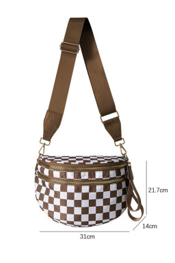 Chestnut Checkered Print Wide Strap Large Crossbody Bag