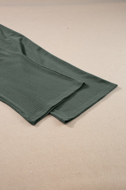 Duffel Green Solid Color Ribbed Ruffle Tank Top and Pants Set