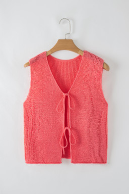 Tomato Red Lace-up Front V Neck Knit Vest