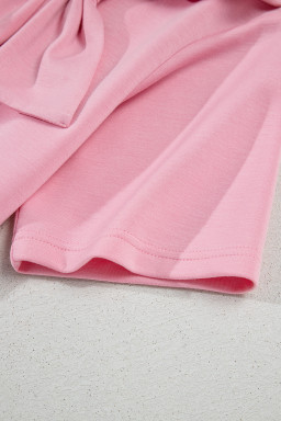 Pink Bow Applique Solid Color Sweet T-shirt