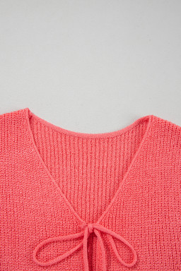 Tomato Red Lace-up Front V Neck Knit Vest