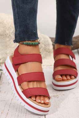 Fiery Red Hollow Out Buckle PU Leather Platform Sandals