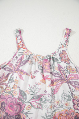 Multicolour Boho Floral Tassel Tie U Neck Mini Dress