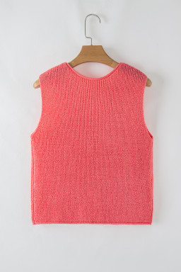 Tomato Red Lace-up Front V Neck Knit Vest