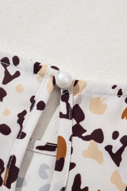 Khaki Leopard Ruffle Flutter Sleeve Keyhole Back Mini Dress