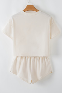 Beige Cropped Tee and Ruffle High Waist Skort Set