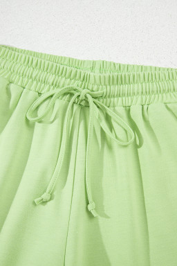 Meadow Mist Green Loose V Neck Tee and Drawstring Shorts Set