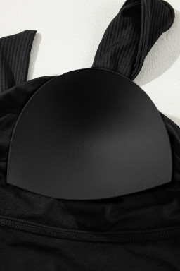 Black Plus Size Textured Knot Ruffle Trim One Piece Swimwear