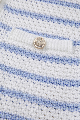 Sky Blue Striped V Neck Button Knit Vest