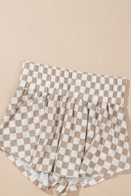 Brown Checkerboard T Shirt and High Waist Skort Set