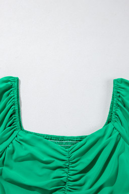 Bright Green Ruched Front Puff Sleeve Plus Size Dress