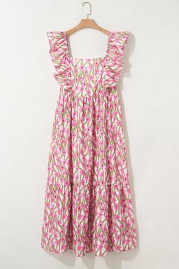 Pink Plus Size Ruffle High Waist Floral Maxi Dress