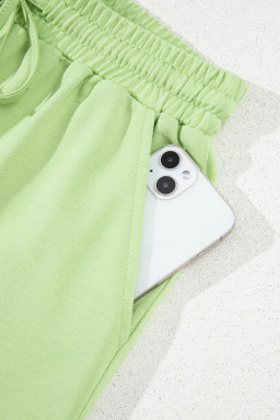 Meadow Mist Green Loose V Neck Tee and Drawstring Shorts Set