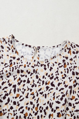 Khaki Leopard Ruffle Flutter Sleeve Keyhole Back Mini Dress