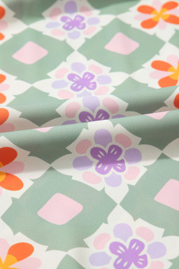 Green Geometric Floral Print Ric Rac Trim Flutter Sleeve Boho Blouse