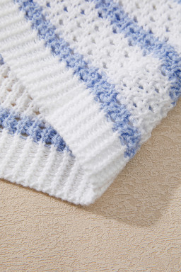 Sky Blue Striped V Neck Button Knit Vest