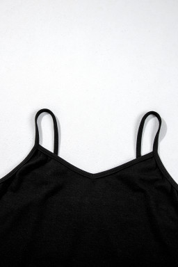 Black Sheer Mesh Floral Round Neck T Shirt with Camisole