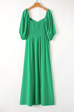 Bright Green Ruched Front Puff Sleeve Plus Size Dress