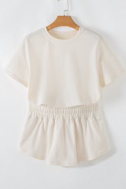 Beige Cropped Tee and Ruffle High Waist Skort Set
