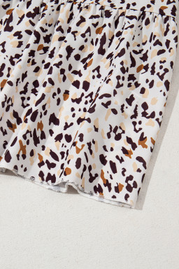 Khaki Leopard Ruffle Flutter Sleeve Keyhole Back Mini Dress