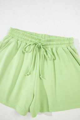 Meadow Mist Green Loose V Neck Tee and Drawstring Shorts Set