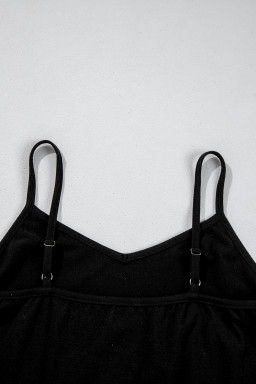Black Sheer Mesh Floral Round Neck T Shirt with Camisole