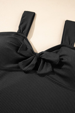 Black Plus Size Textured Knot Ruffle Trim One Piece Swimwear