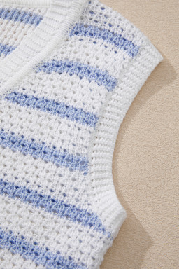 Sky Blue Striped V Neck Button Knit Vest