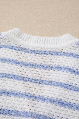 Sky Blue Striped V Neck Button Knit Vest