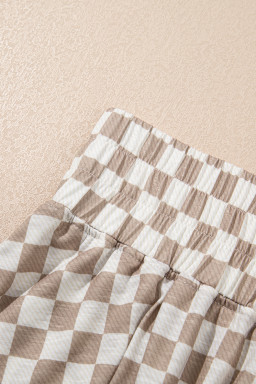 Brown Checkerboard T Shirt and High Waist Skort Set