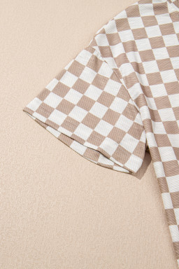 Brown Checkerboard T Shirt and High Waist Skort Set