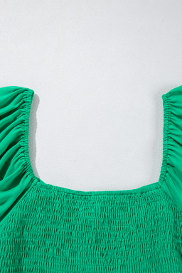 Bright Green Ruched Front Puff Sleeve Plus Size Dress