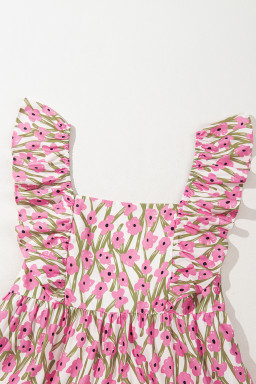 Pink Plus Size Ruffle High Waist Floral Maxi Dress